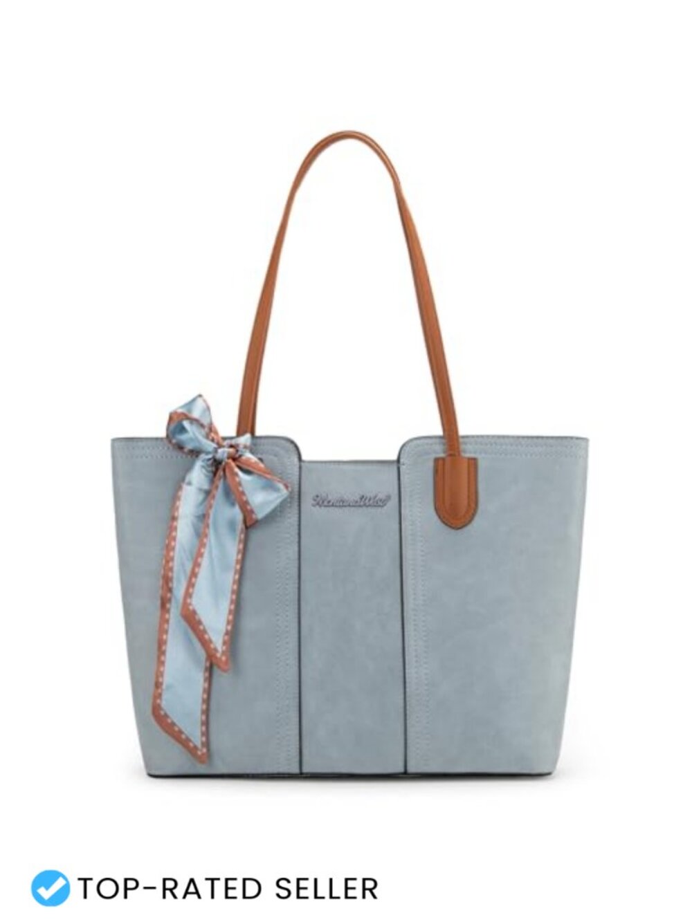 Vegan Leather Satchel Tote Bag Top Handle Work Purse with Scarf